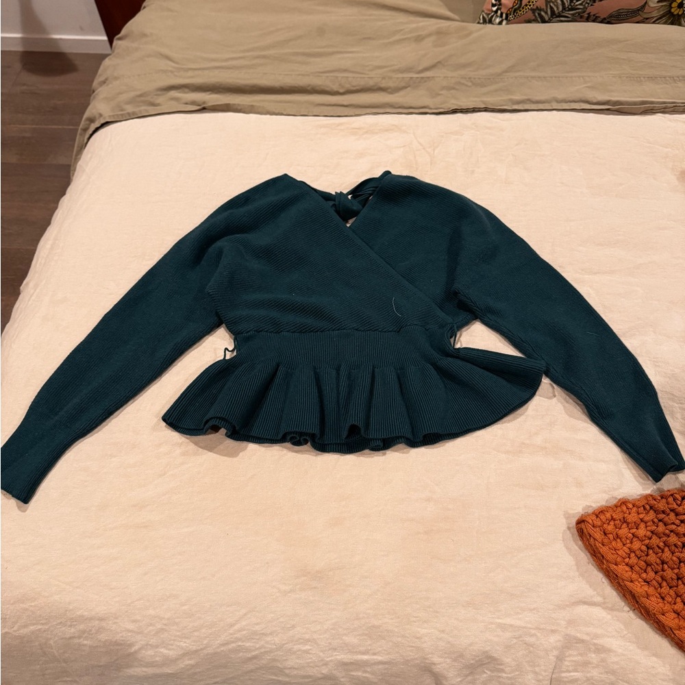 Teal Long Sleeve Peplum Sweater